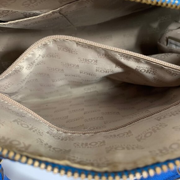 MICHAEL KORS Large Blue Boston Bowlers Satchel Shoulder Bag w/ Bag Charm EUC - Picture 14 of 14